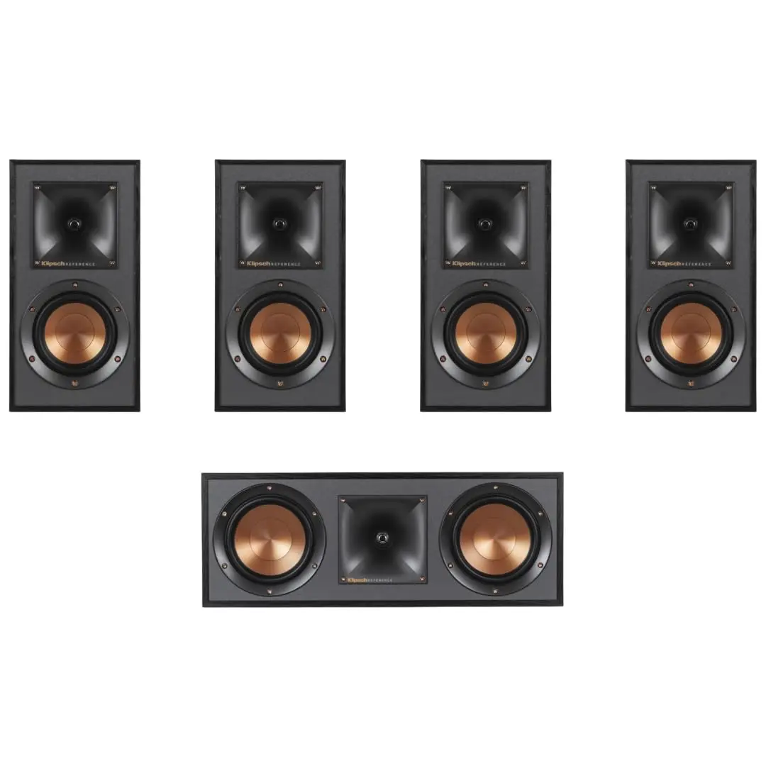 Klipsch Home Theater Speaker Bundle: 2 Pairs R-41M Bookshelf Speakers + R-52C Center Channel Speaker (Black)