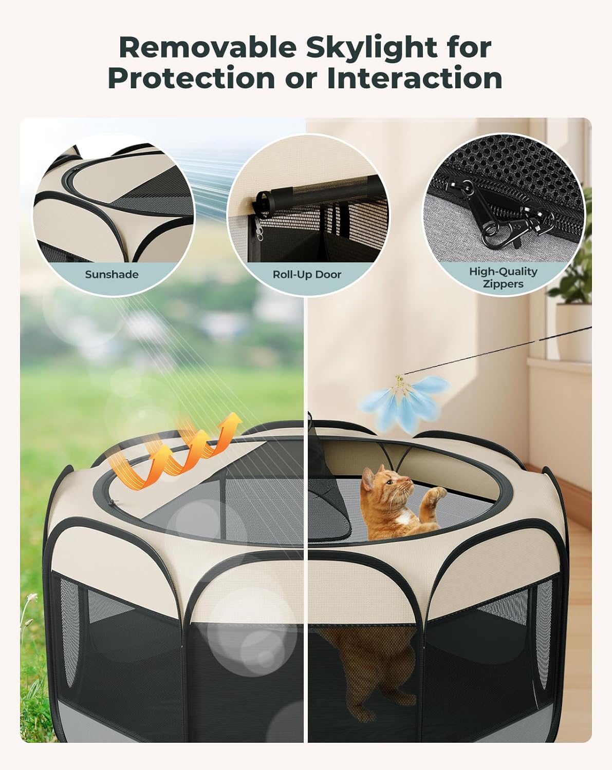 PAWGIANT Cat Playpen, Large Portable Puppy Playpen, Indoor & Outdoor 2-in-1 Pop-up Dog Pet Tent Portable Mesh Playpen, 2-Room Foldable Dog Playpen, Spacious Comfortable Breathable Visible Easy,  for Indoor Outdoor Dogs, Cats, Small Animals