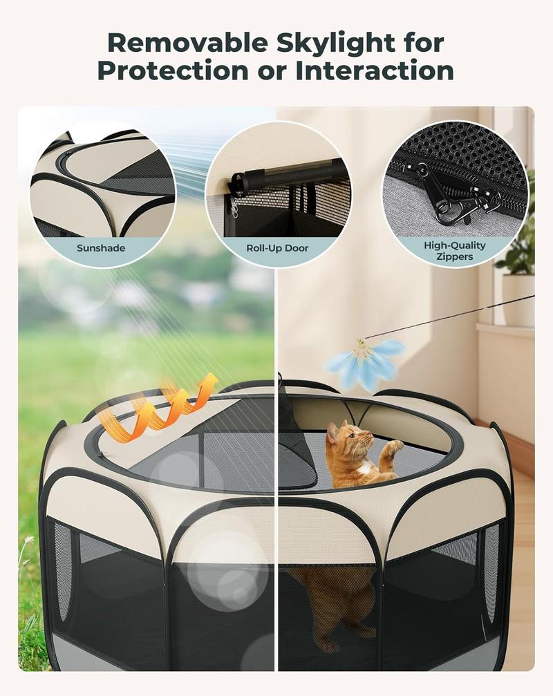 PAWGIANT Cat Playpen, Large Portable Puppy Playpen, Indoor & Outdoor 2-in-1 Pop-up Dog Pet Tent Portable Mesh Playpen, 2-Room Foldable Dog Playpen, Spacious Comfortable Breathable Visible Easy,  for Indoor Outdoor Dogs, Cats, Small Animals