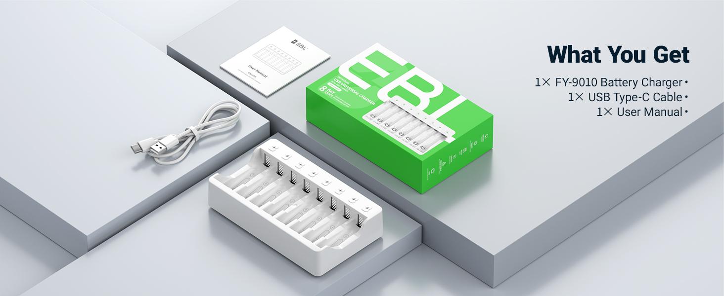 EBL Rechargeable AA Batteries 2800mAh and AAA Ni-MH Rechargeable Batteries 1100mAh with 8-Bay AA AAA Individual Battery Charger