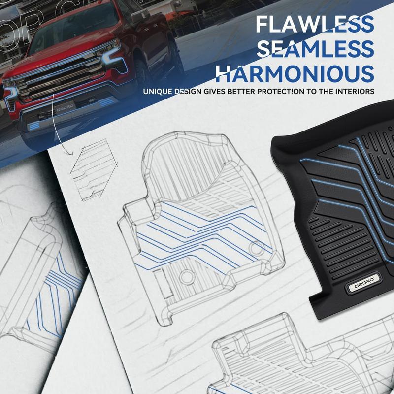 YITAMOTOR Upgraded Floor Mats Fit for 2019-2025 Chevrolet Silverado 1500/GMC Sierra 1500 & 2020-2025 Chevy Silverado/GMC Sierra 2500HD/3500HD Crew Cab w/Rear Under seat Storage Box, Front Bucket Seating TPE All-weather Floor Liner Truck Automotive