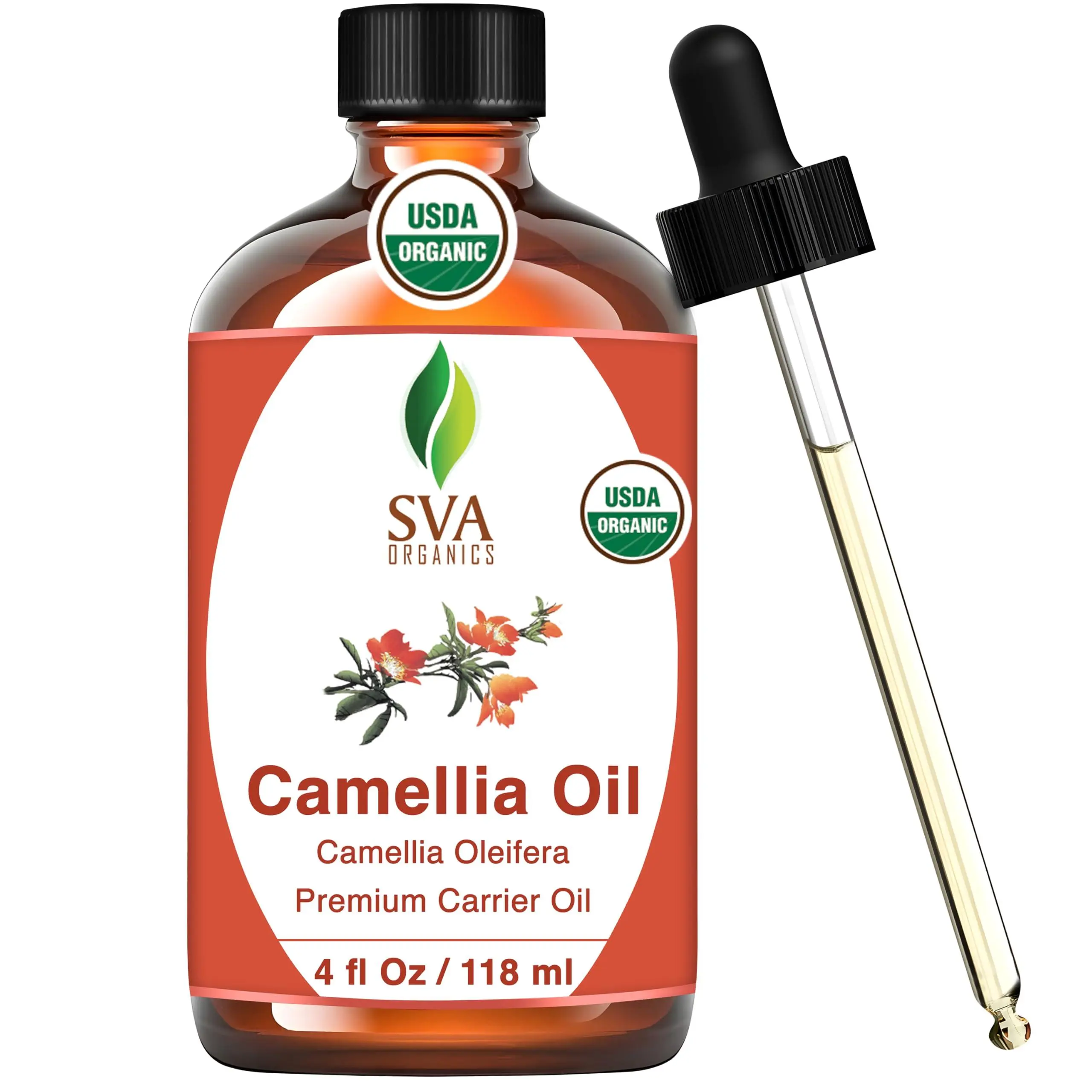 SVA Camellia Seed Oil Organic - 4 Fl Oz – 100% Natural Cold Pressed Organic Camellia Oil - for Face, Skin, Hair & Scalp – Pure Carrier Oil