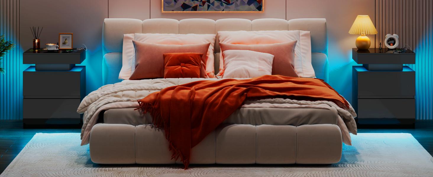 Miuvanity Nightstand Gun Drawer with USB & Type-C Port, LED Light, Modern Design for Office & Bedroom Storage, Includes Charging Station Bedside Table