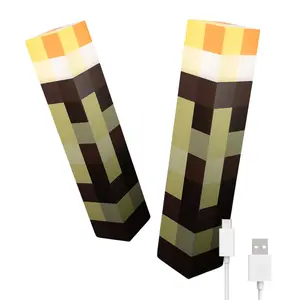 2-Pack Pixel Torch Light - USB Rechargeable LED Night Light for Gaming Room Decor - 4 Color Changing Modes - Wall Mountable Lamp for Kids Bedroom & Cosplay Gift