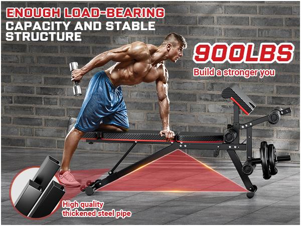 Bearbro 10 Positions Adjustable Weight Bench Workout Bench for Home Gym,Olympic Weight Bench Press for Full Body Workout 900lbs
