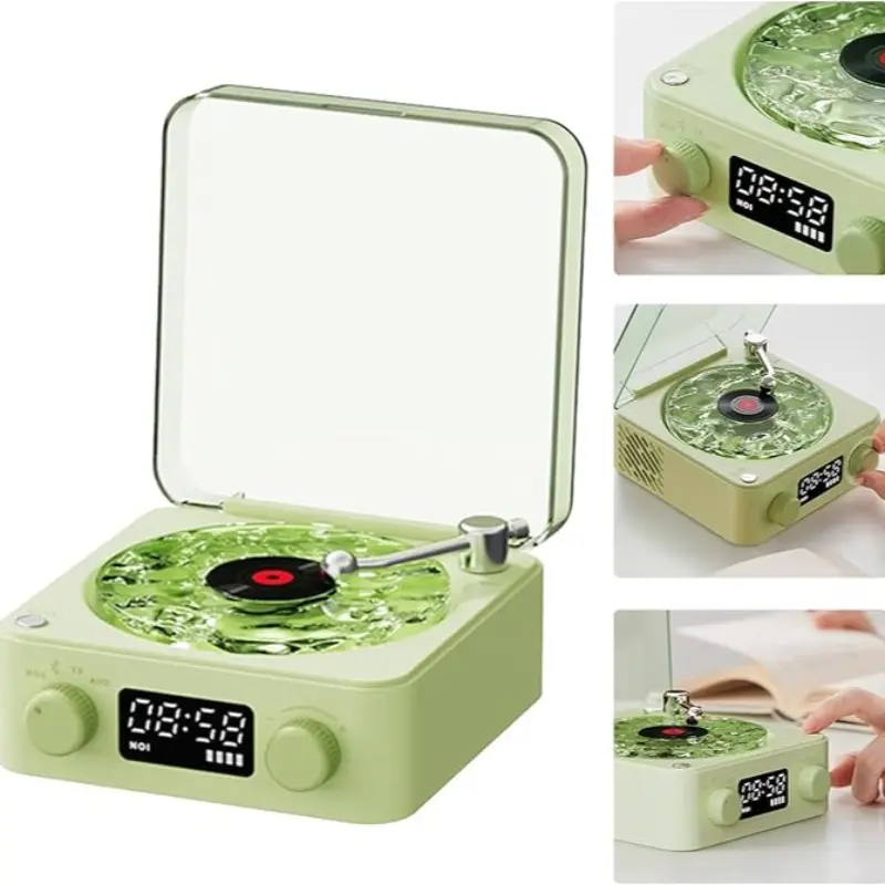 Multifunctional Portable Wireless Retro Bluetooth-compatible Speaker, Vinyl Record Player, Adjustable Ambiance Lights, Time Display, Christmas Gift