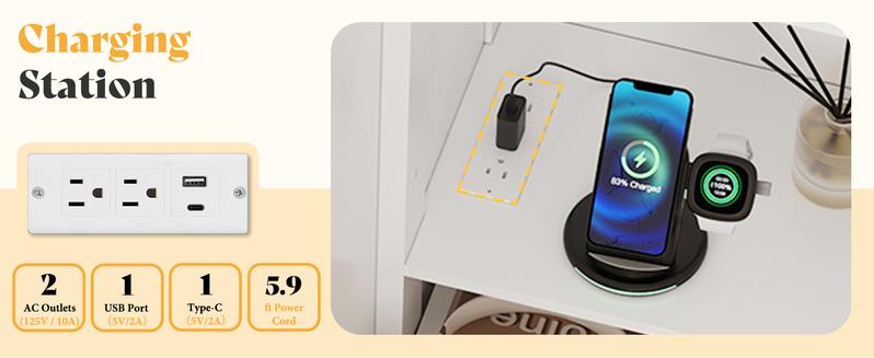 [Ships in 2 Boxes] AMERLIFE Murphy Bed with Bedside Tables, Foldable Cabinet with 3 Storage Drawers & Charging Station, Farmhouse Hideaway Bed for Bedroom/Office/Guest Room