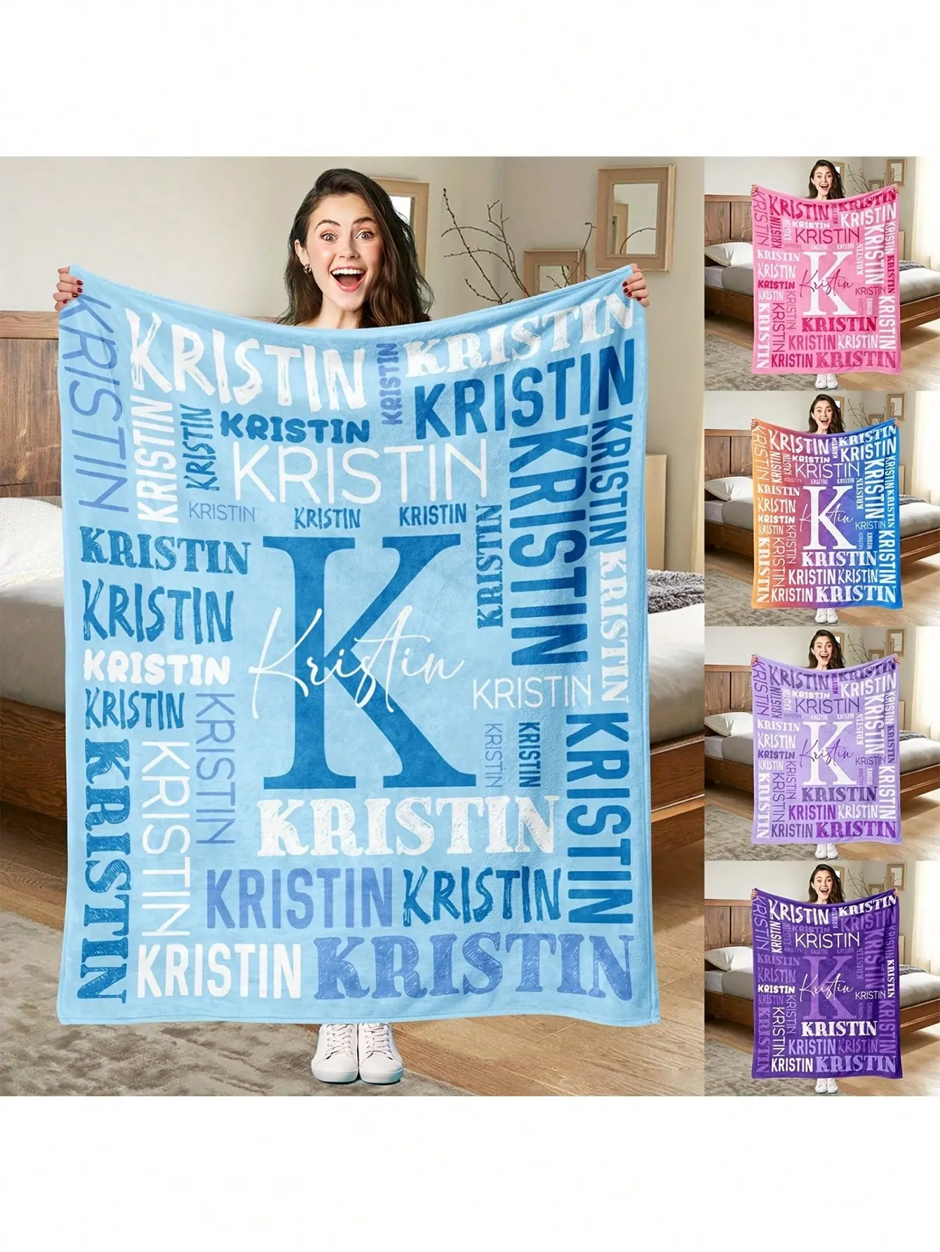 1pc Soft Fleece Personalized Name Blanket, Comfortable & Versatile, Modern Style, Suitable For All Seasons, Knitted Craftsmanship, Exquisite Quality - Ideal Gift For Family And Friends, Washable, Lightweight & Breathable, Fun & Cute