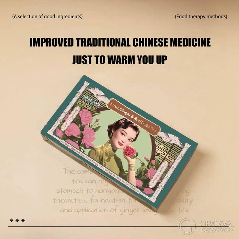 BOGO Period Tea Rose Red Date Brown Sugar And Ginger Tea 2Cartons (1Carton 119g 17g×7packs)×2 Caffeine Free With Free Titanium Thermos With Red Date, Brown Sugar, Goji Berry, Rose, Bamboo And Ginger