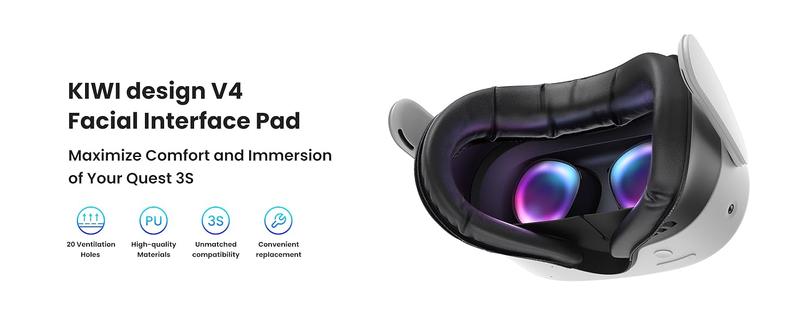 KIWI design V4 Facial Interface, 2 Face Pads Compatible with Oculus/Meta Quest 3S, Accessories for Quest 3S, NOT Compatible with Meta Quest 3