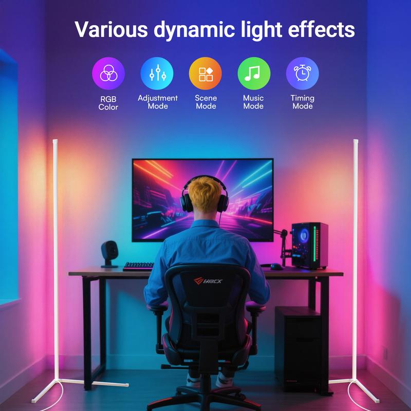 DAYBETTER LED Corner Lamp, RGB Corner Floor Lamp with APP and Remote Control, 16 Million Colors & 68+ Scene Color Changing Ambience Light with Music Sync for Living Room, Bedroom, Gaming Room)