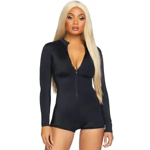 Zipper Front Long Sleeved Matte Romper