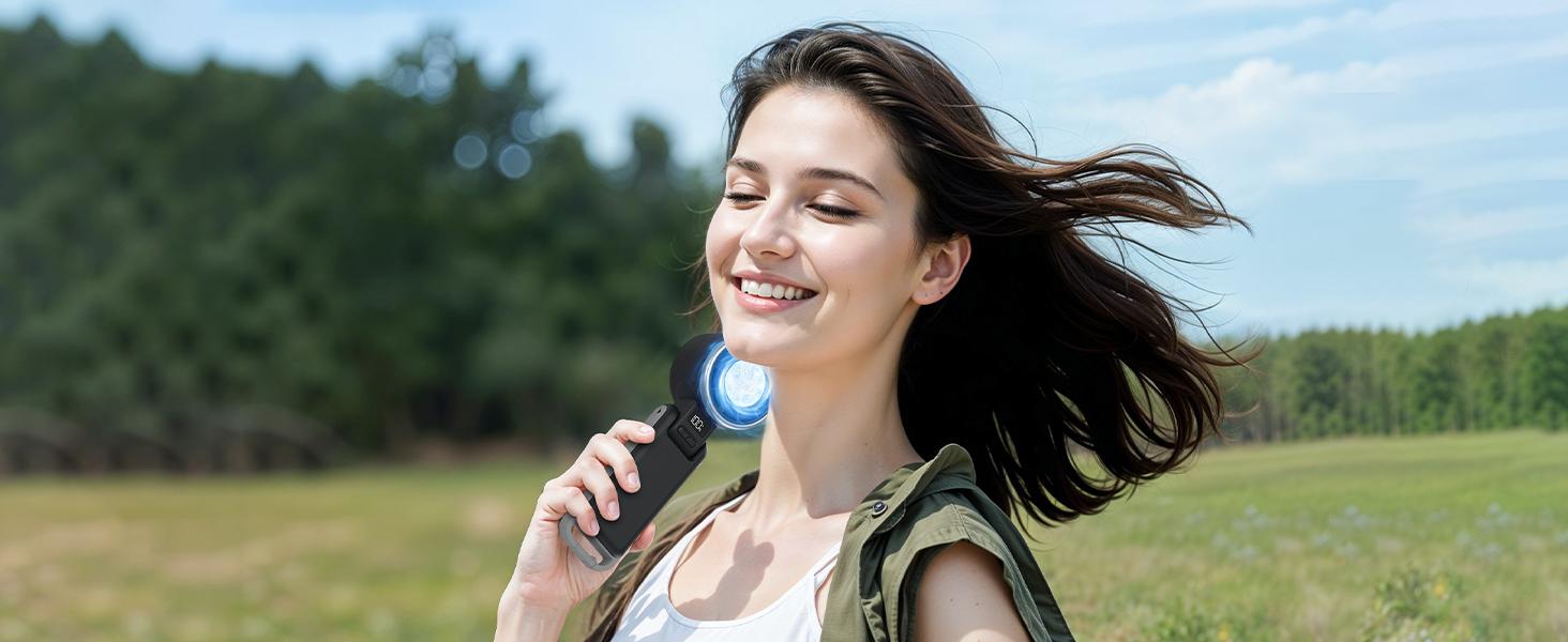 New Ice Cooling Handheld Turbo Fan Portable PlayHot Rechargeable Personal Fan 5 Speed 25550RPM Powerful for Travel Outdoor Camping Hiking Black