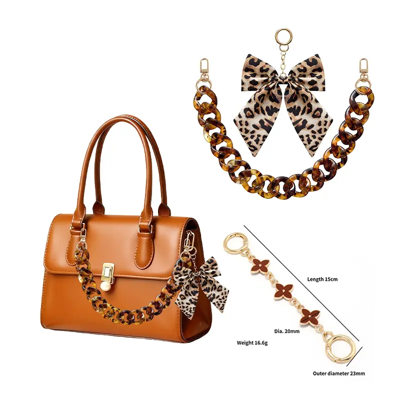 Women's Vintage Leopard Print Bow Acrylic Bag Chain - Bag Charms, Decorative Shoulder Strap, Handbag Accessory, Purse Accessories, Retro, Adults, Decorative Chain, Zipper Pull, Bag Straps, Fashion Chain Strap
