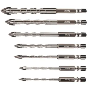 7Pcs Cross Masonry Drill Bits Set with Hex Shank - Heavy-Duty Drill Bit Reamer Tool,Size 3-12mm,for Ceramic Tile,Wall & Concrete, Home Improvement Tools