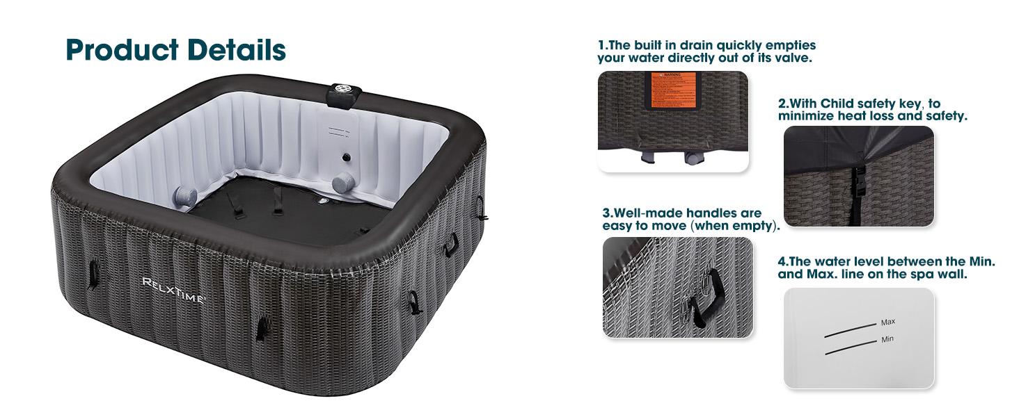 RELXTIME 73" 4-6 Person Inflatable Hot Tub with Energy Efficient Spa Cover/Insulated Cover/Mat FathersDayGift Portable Reusable