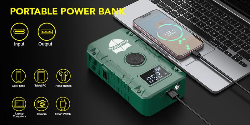 6000A Portable Car Jump Starter with Air Compressor 12VBattery Jump Starter Booster for 10 Gas and up to 9.0LDiesel Vehicles