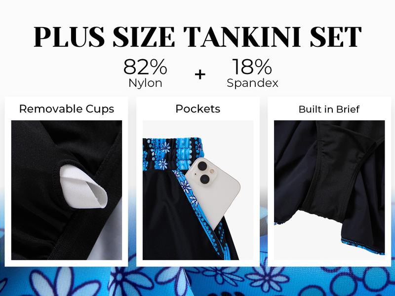 Aqua Eve Women Tankini with Shorts - Two Piece Swimsuit Tummy Control Bathing Suit with Pocket Cross Back Swimwear