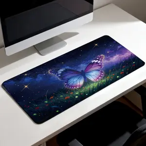 LIVEKEY Large 80x40cm Glow Butterfly Galaxy Gaming Mouse Pad with Non-Slip Rubber Base  Comfort & Edge Sewn Durable Surface for Smooth Control  Aesthetic PC Desk Mat for Work & Play