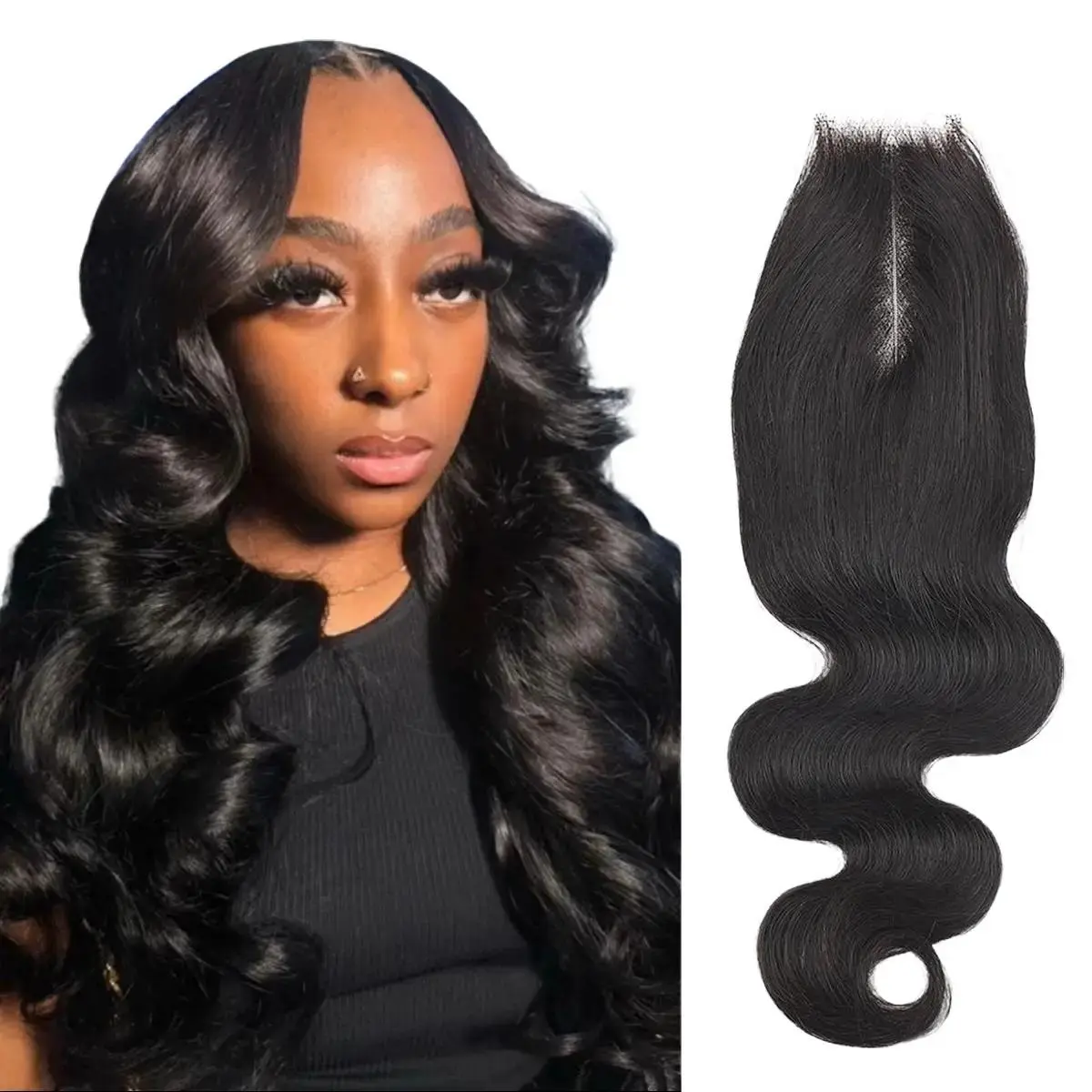 [Wequeen] 2x6 HD Lace Closure Straight Body Wave Skin-Like Closure Human Hair, Soft & Natural, Durable & Lightweight, 14-18 Inch, #1B Natural Black Glueless Hd Lace