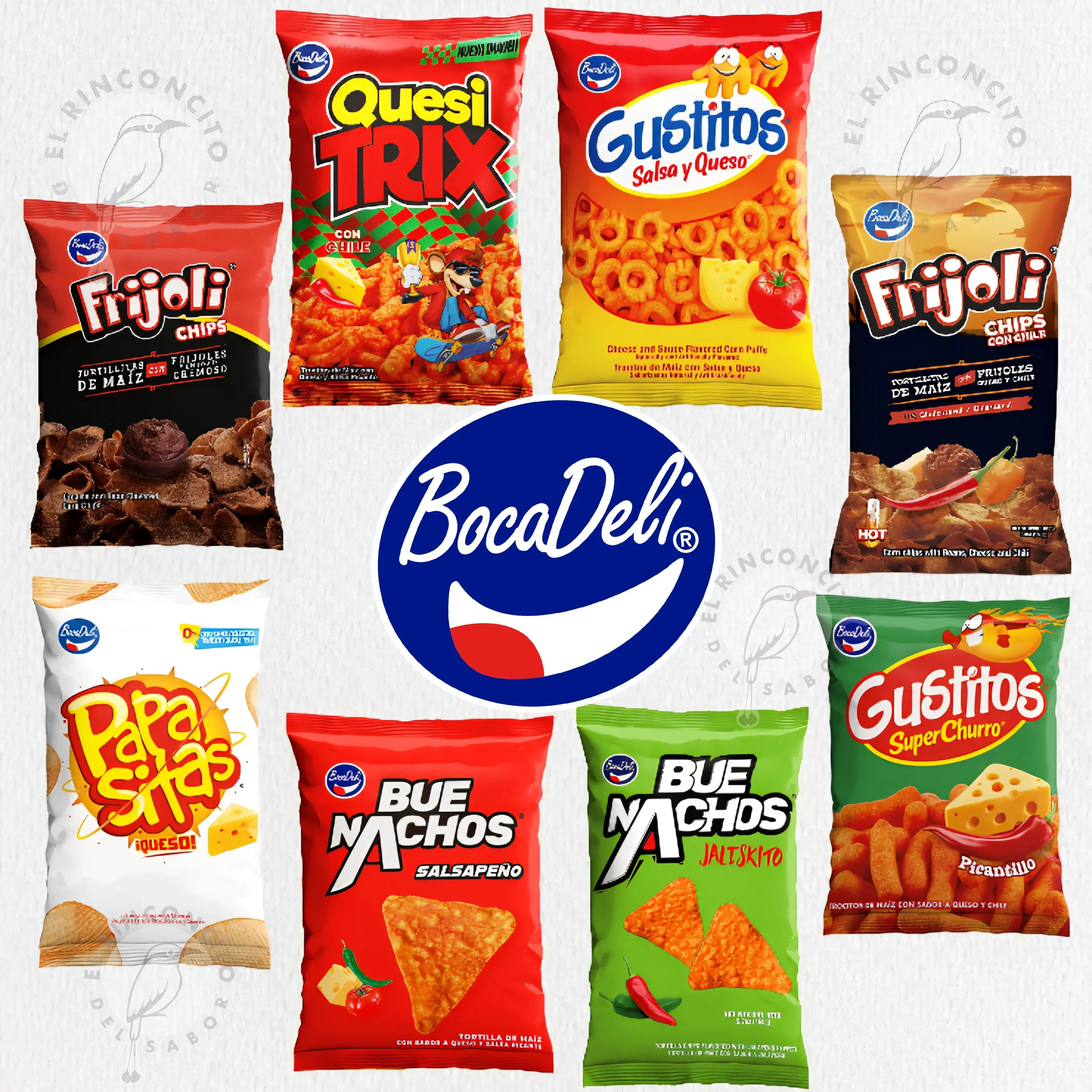 Bocadeli El Salvador Crispy Crunchy Snacks Variety Box - Wheat, Ambient Corn Flour Central American Assortment (Gustitos, Piguis, Quesitrix, Frijoli, Buenachos, Trompeta de Pizza, Papasitas) Ready-to-Eat Customized Gift