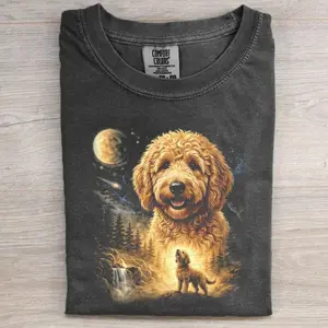 Comfort Colors Goldendoodle Howling to The Moon T-shirt, Vintage 90s Dog Graphic Tee, Animal Lover Gift, Unisex Fit Design, Gift for Men and Women