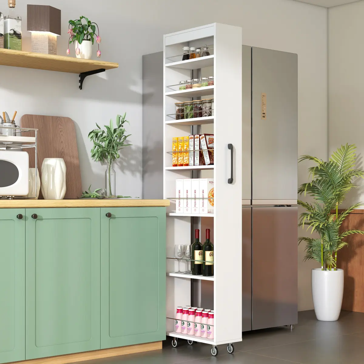[Bellemave] 7 Tier Multi-Functional Pull-Out Storage Shelf, Single-Sided Open Shelf, Save Space for Kitchen, Living Room & Narrow Spaces