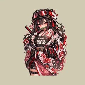 Tactical Samurai Anime Girl Sticker, Tattoo Kimono Warrior Chibi Vinyl Decal, Japanese Style Kawaii Anime Sticker