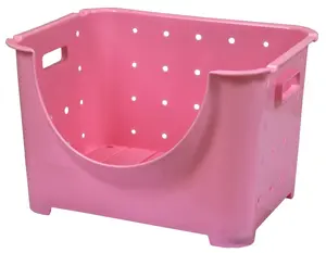 Basicwise QI003215P Stackable Plastic Storage Container with Stacking Bins, Pink