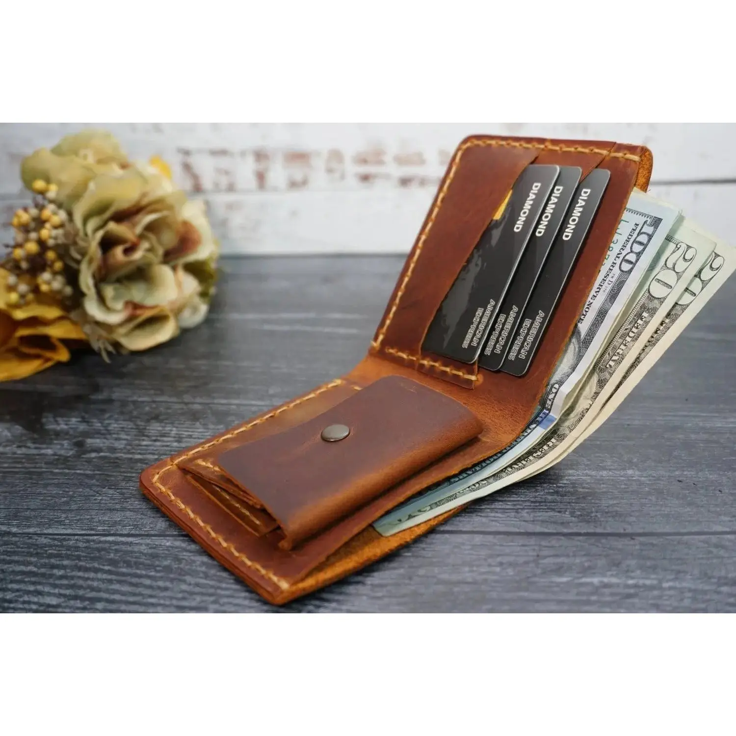 Anniversary Gift for Him, Personalized Leather Wallet, Birthday Gift for Him, Custom Handmade Wallet, Full Grain Wallet minimalist wallet