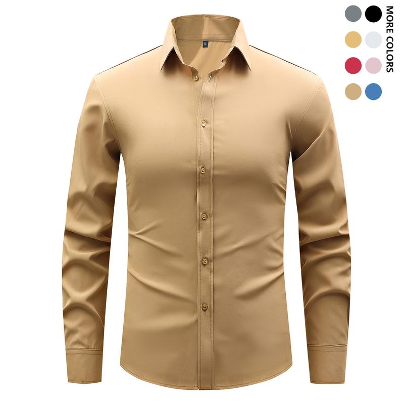 Men's Slim Fit Elegant Long Sleeve Button Down Shirt - Lightweight & Smooth Feel, Suitable for Casual & Formal Occasions, All Seasons | Fashion Formal Wear | Tailored Finish