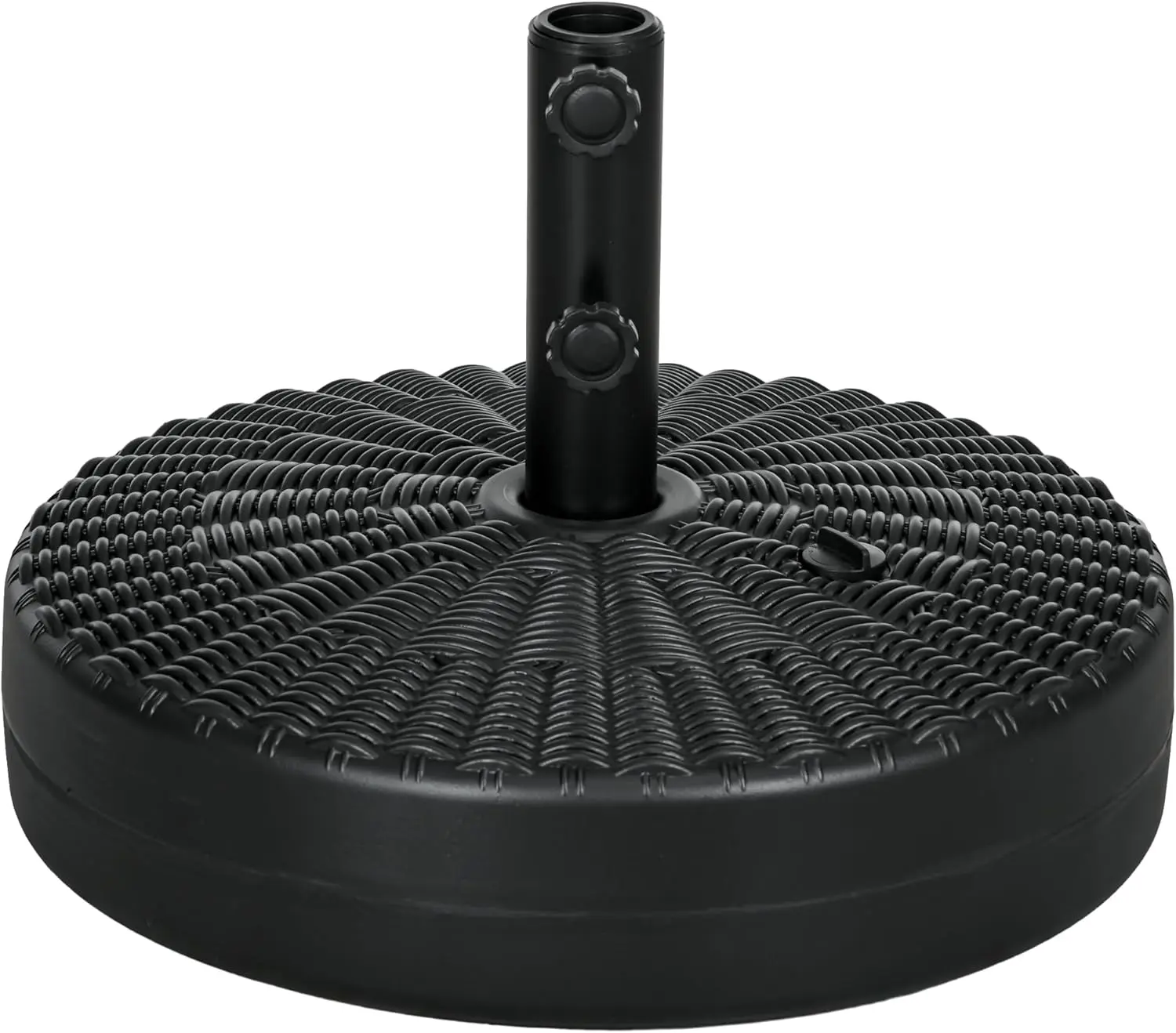 Crestholm 64 lbs Fillable Round Umbrella Base, Rattan-Pattern HDPE + Steel Holder, Fill with Sand or Water, Fits 1.5" & 2" Poles for Lawn, Deck, Poolside, Garden