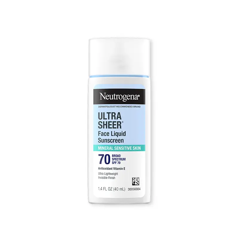 Neutrogena Ultra Sheer Mineral Face Liquid Sunscreen SPF 70, 1.4 Fl. Oz, Broad Spectrum, Gentle for Sensitive Skin, with Antioxidant Vitamin E, Non-Greasy for Daily Use