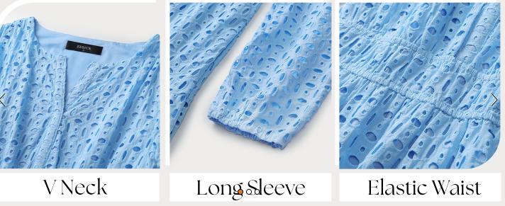 ZESICA Women's 2026 Fall Long Sleeve Maxi Dress V Neck Hollow Out Eyelet A Line Long Flowy Casual Party Dresses