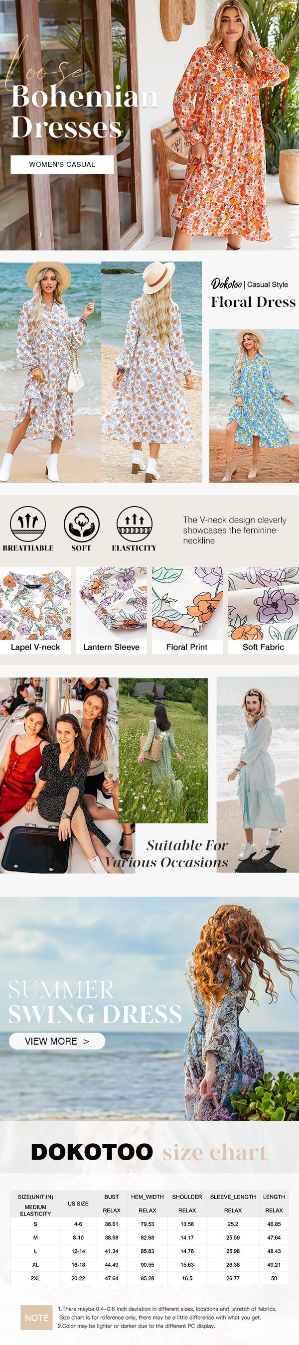 Dokotoo Women's Casual Bohemian Floral Dress 2026 V-Neck Long Puff Sleeve Midi Dress Soft Fabric Comfortable Summer Dress - Womenswear Dokotoo Women's Casual Bohemian Floral Dress 2026 V-Neck Long Puff Sleeve Midi Dress Soft Fabric Comfortable Summer Dress - Womenswear