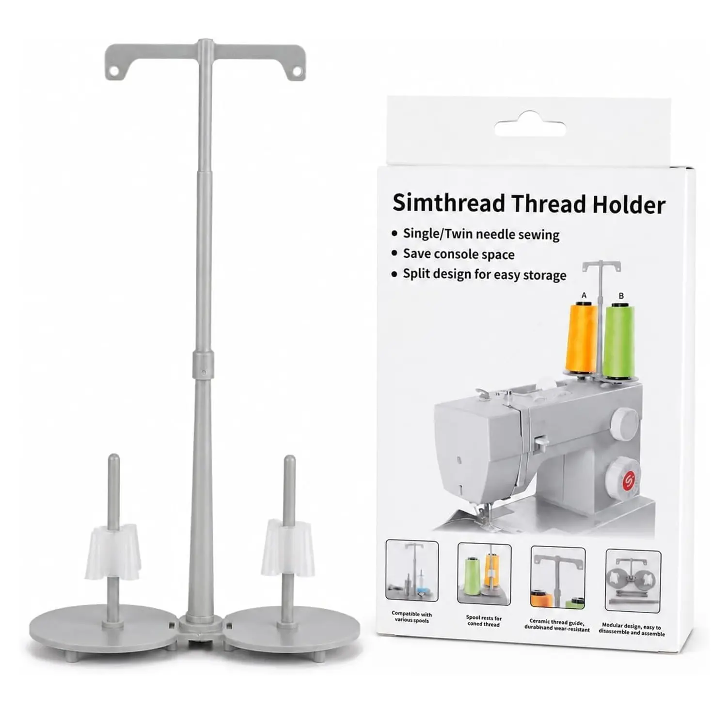 Simthread Double Spool Thread Stand Holder - ABS Plastic, Quick Switching Sewing Accessory for Sewing, Quilting & Embroidery Machine, Thread Rack