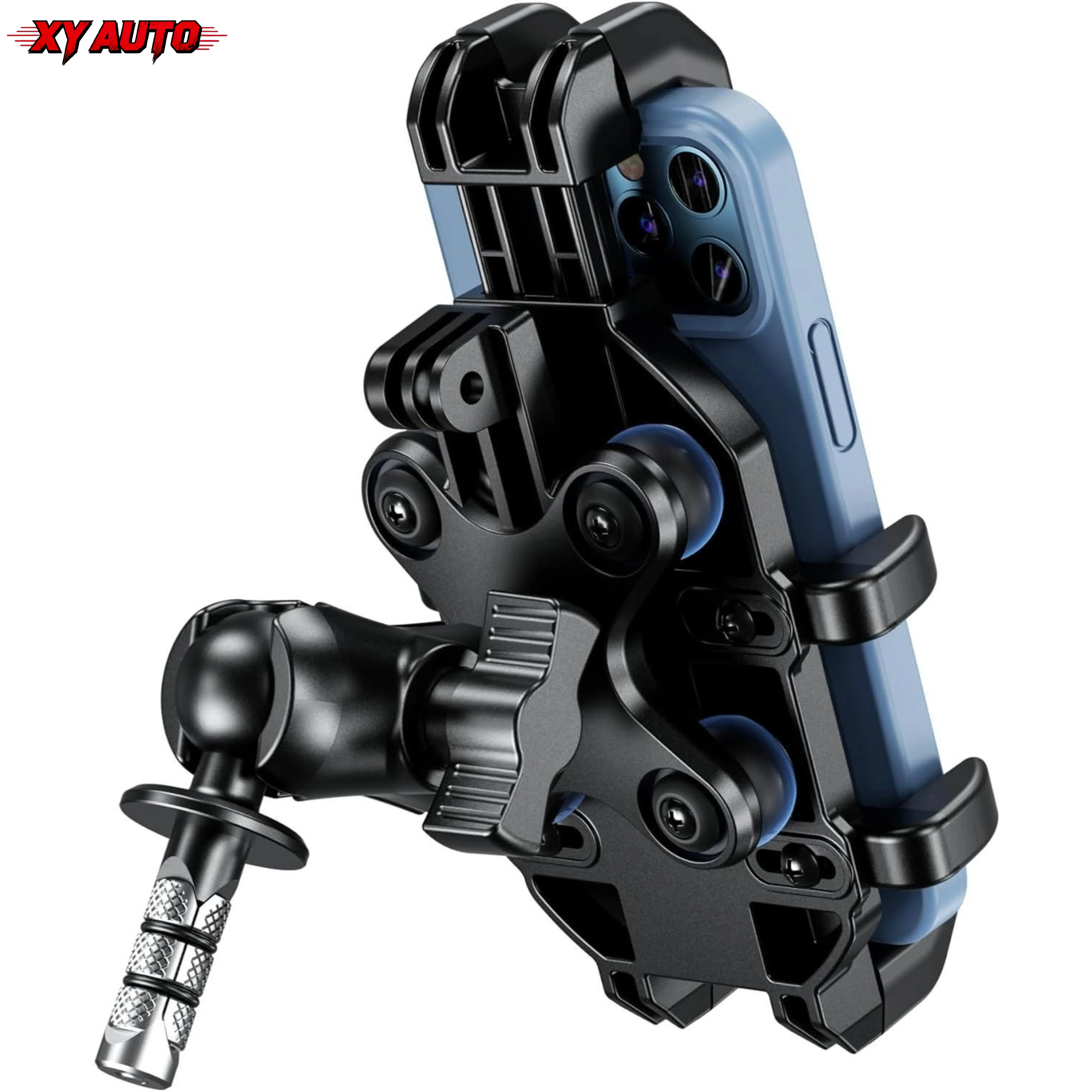 Motorcycle Fork Stem Phone Mount with Vibration Dampener, Heavy Duty Adjustable Phone Holder Fits 12mm-25.4mm Stem Tube, Compatible with 5.4-6.9 Inch Smartphones