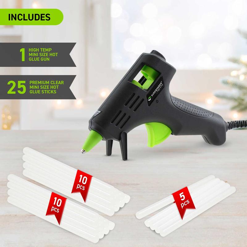 Surebonder Mini Hot Glue Gun High Temperature Glue Gun Kit with 25 All Purpose Clear Glue Sticks for DIY and Crafting