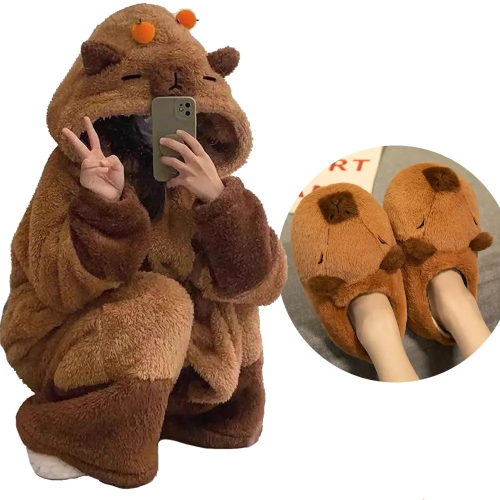Adult Winter Capybara Cosplay Kigurumi Robe - Unicorn Onesie Loungewear, Anime Nightgown, Halloween Cartoon Sleepwear Pajamas