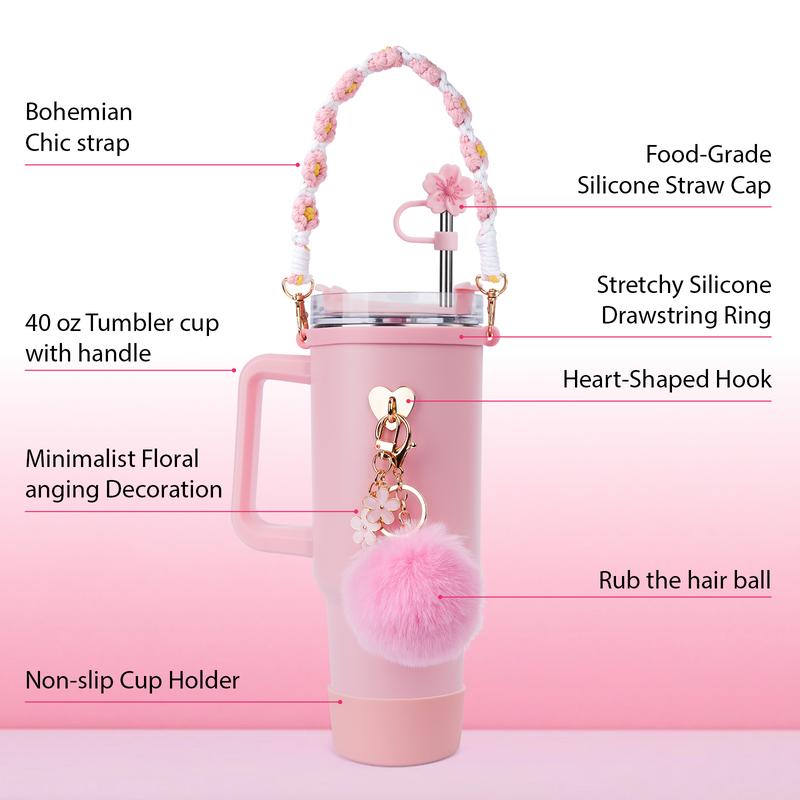 Stainless Steel Vacuum Insulated Glass Cup with Handle and Straw for Children's Gift Set, Keep Cold, Hot & Ice, Portable Drinkware - Mug, Tumbler, Water Bottles, Bottled, Flasks easter toy funny Tumbler Drinkware Tea Iced Tea girl gifts friendship