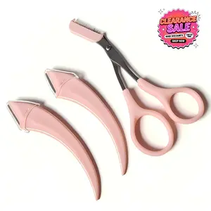 Trending Eyebrow Trimmer & Hair Removal Bathroom Kit, 2 Pink Curved Razors + Scissors, Stainless Steel Blades, Beginner Friendly, Salon Approved, Precise Shaping, Flawless Brows On-The-Go Kit Beauty Professional gel laminating