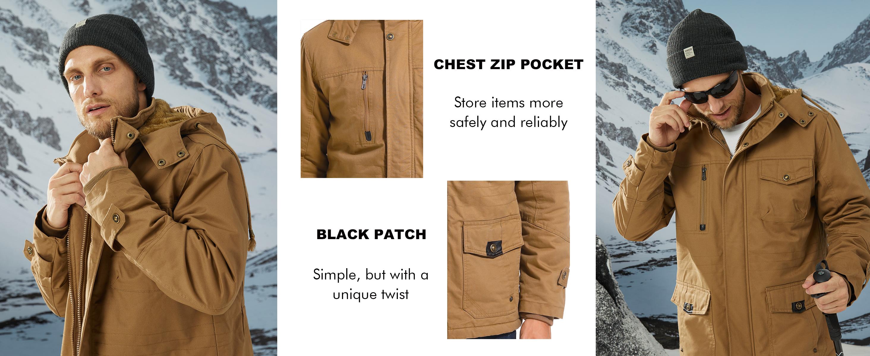 MAGCOMSEN Men's Winter Coat Fleece Lined Parka Cotton Cargo Jacket Multi Pocket Warm Menswear Casual Hoodie