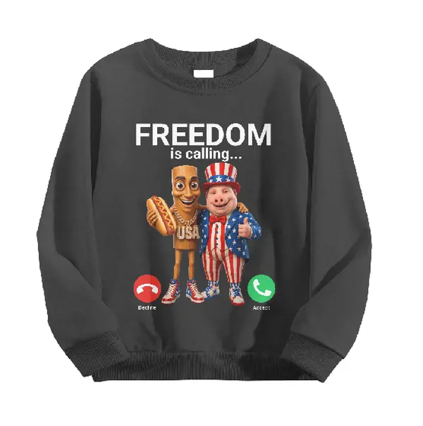 Patriotic Print Funny USA Meme Graphic Crewneck Sweatshirt - Longsleeves Round Neck Casual Streetwear Clothes for Teens, Women’s Sports Outerwear Pullover Top