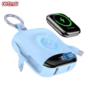 RETMSR 10000mAh Portable Power Bank for Watches & Phones with USB Type-C Cables Fast Charging Large Capacity Pocket-Sized for Travel Outdoor Activities Compact Blue Chargeable