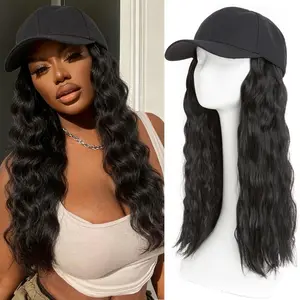 16" Baseball Cap with Hair Baseball Hats with Hair Attached Curly Wavy Cap Wig with Hair Extensions Adjustable Curly Corn Wavy Baseball Hat Wig for Women