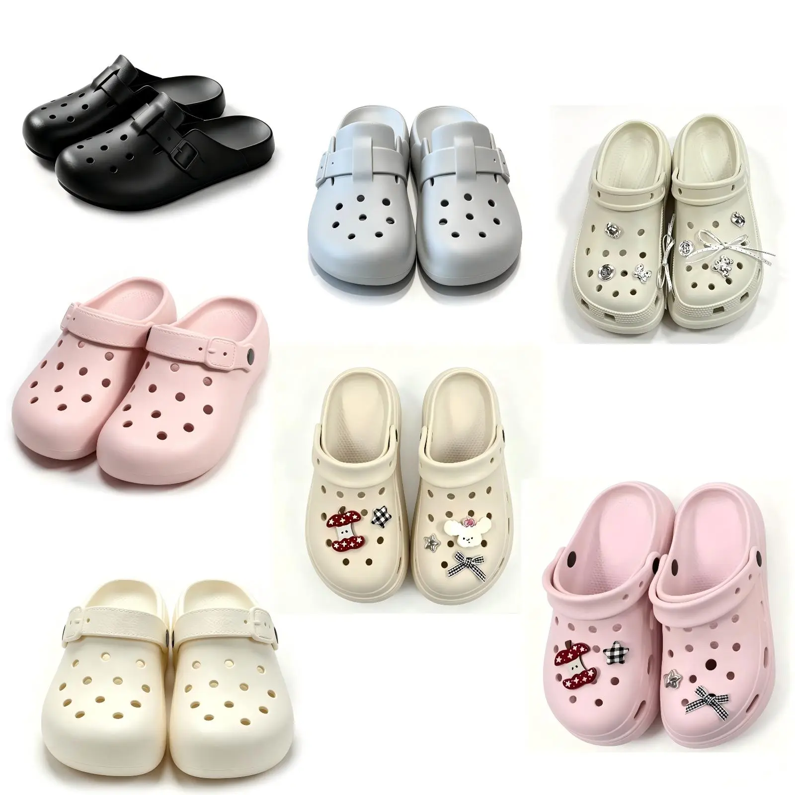 21Pairs Cute Classic Women Garden Clogs Slippers, Soft EVA Thick Sole Slip-On Hole Shoes, Quick Dry Waterproof Non Slip Sandals, Versatile Casual Footwear for Home, Beach, Travel & Outdoor Activities