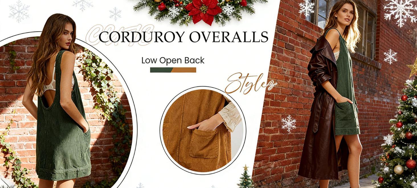 Ommig Women's Corduroy Overall Dress Round Neck A Line Skirtall Jumper Mini Dress Pinafore with Pockets ValentinesDay Outfit Ommig Women's Corduroy Overall Dress Round Neck A Line Skirtall Jumper Mini Dress Pinafore with Pockets ValentinesDay Outfit