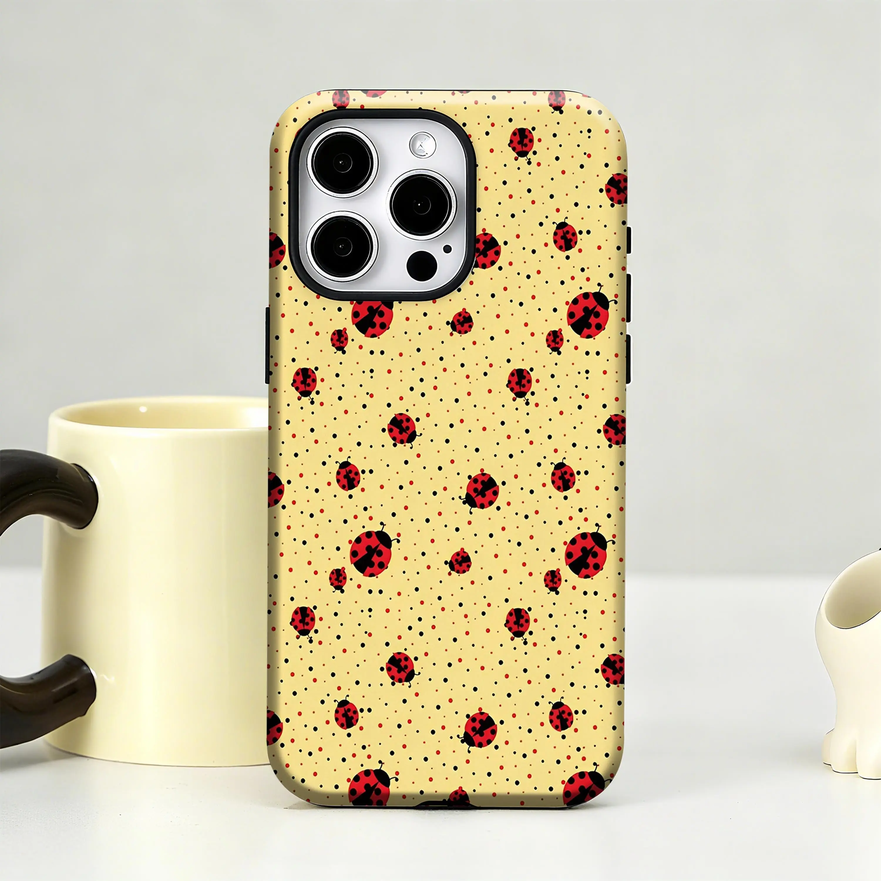 Ladybug Dot Phone Case, red black beige polka bug print "LOVE YOU" cute aesthetic gift play now, iPhone 17 16 15 14 13 12 Pro Max Plus X, Samsung Galaxy S25 S24 S23 S22 S21 Ultra, Accessories, Smartphone, Cellphone, Devices