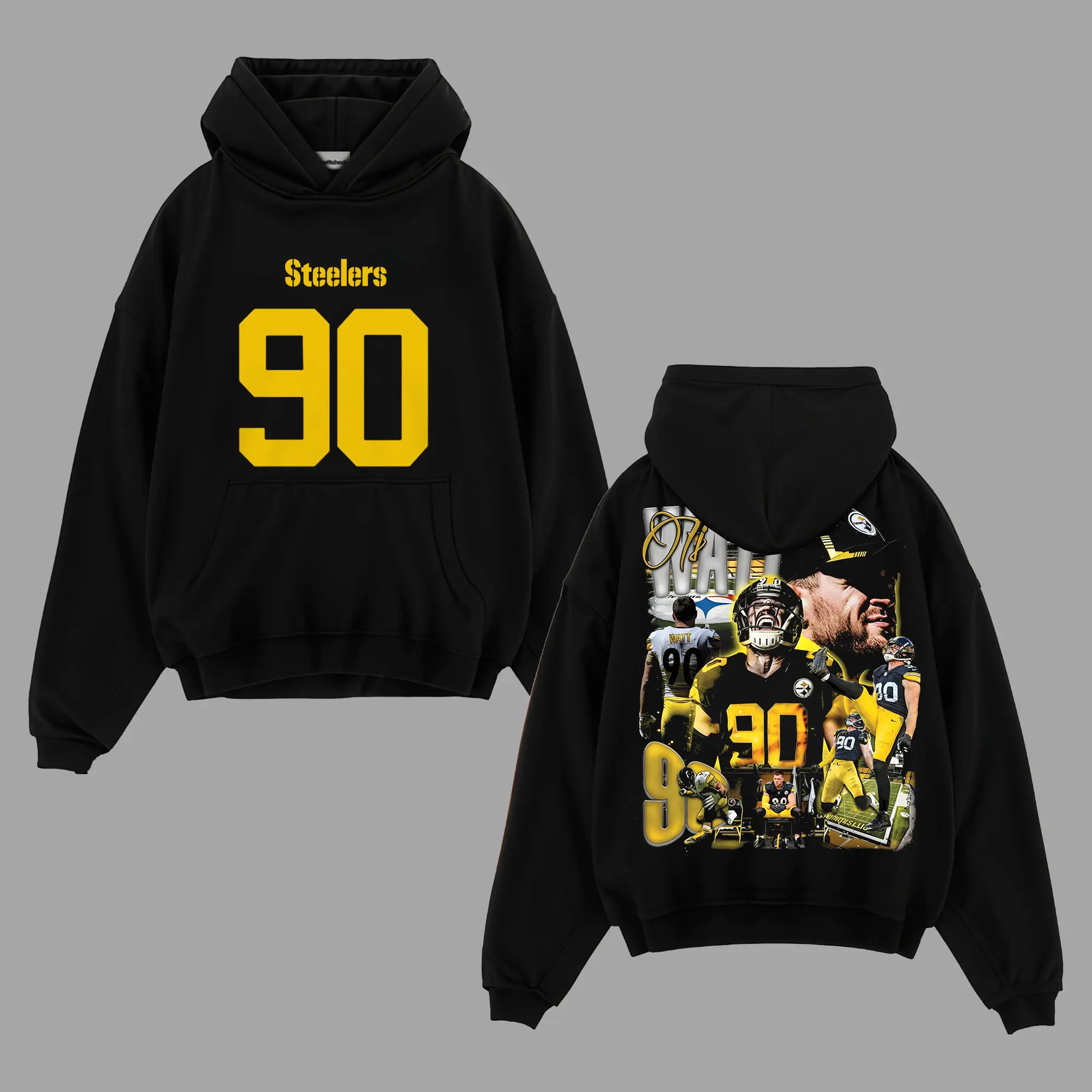 T. J. Watt 90 Bootleg For Steeler Nation Premium Cotton Hoodie Sweatshirt T-Shirt (Made In US), Steelers Fans Shirt, Game Day Outfits, Gift For Football Fans, Football Graphic Tee Hoodie