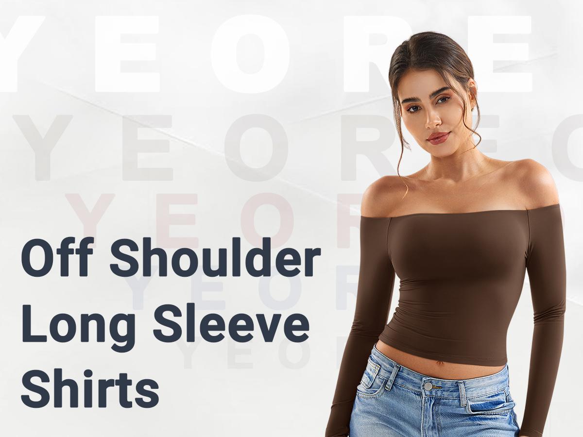 YEOREO Sophie Women Off Shoulder Long Sleeve Shirts Double Lined Basic Undershirt Y2K Going Out Tops Casual Cute Womenswear YEOREO Sophie Women Off Shoulder Long Sleeve Shirts Double Lined Basic Undershirt Y2K Going Out Tops Casual Cute Womenswear